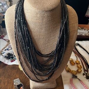 Cookie Lee Drape Seed Beads Necklace Blk And Gray